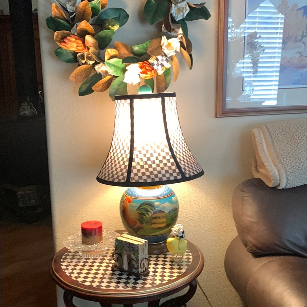 Checkered Table Lamp with Floral Accents